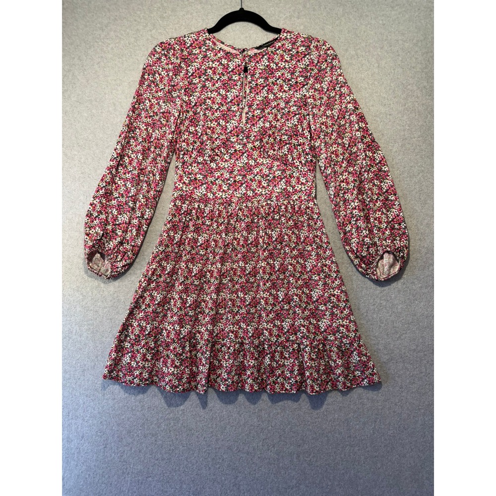 Banana Republic Pink Floral Long Sleeve Fit & Flare Mini Dress Size 0 Keyhole